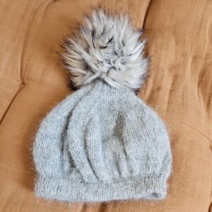 Cozy Gray Wool Knit Hat With Pom